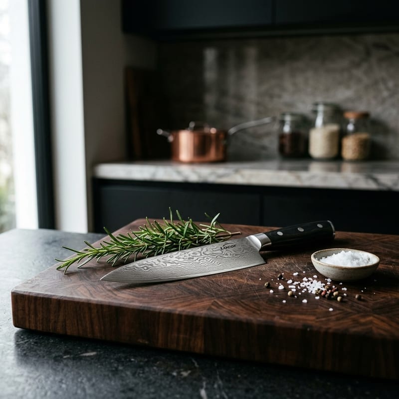 Cuchillo Chef Santoku Damasco 67 Capas (18 cm) - En escenario