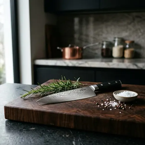 Cuchillo Chef Santoku Damasco 67 Capas (18 cm) - En escenario